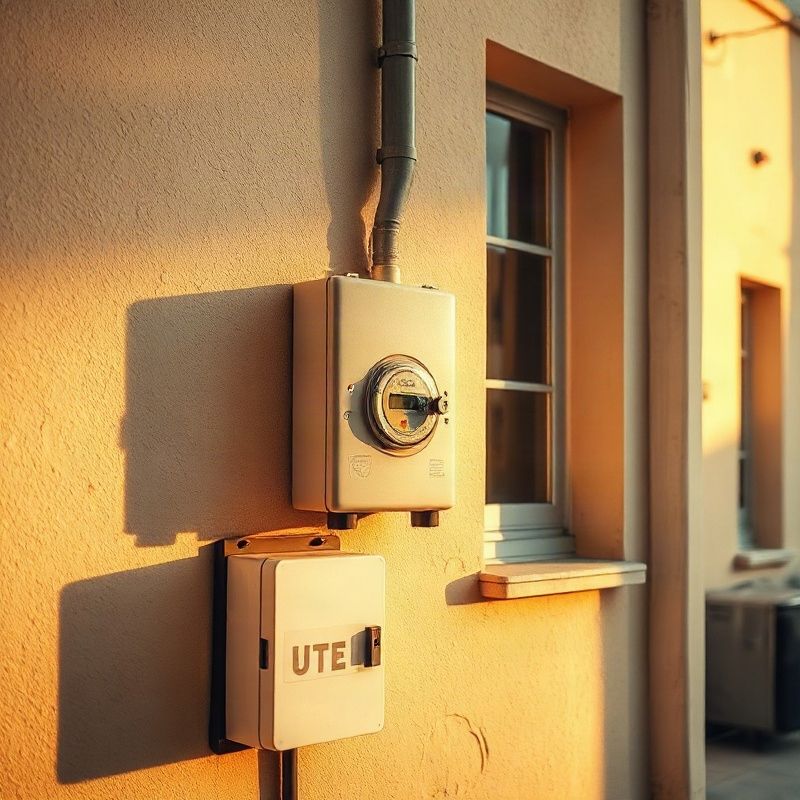 Medidor bidireccional de UTE instalado en la pared exterior de una vivienda uruguaya