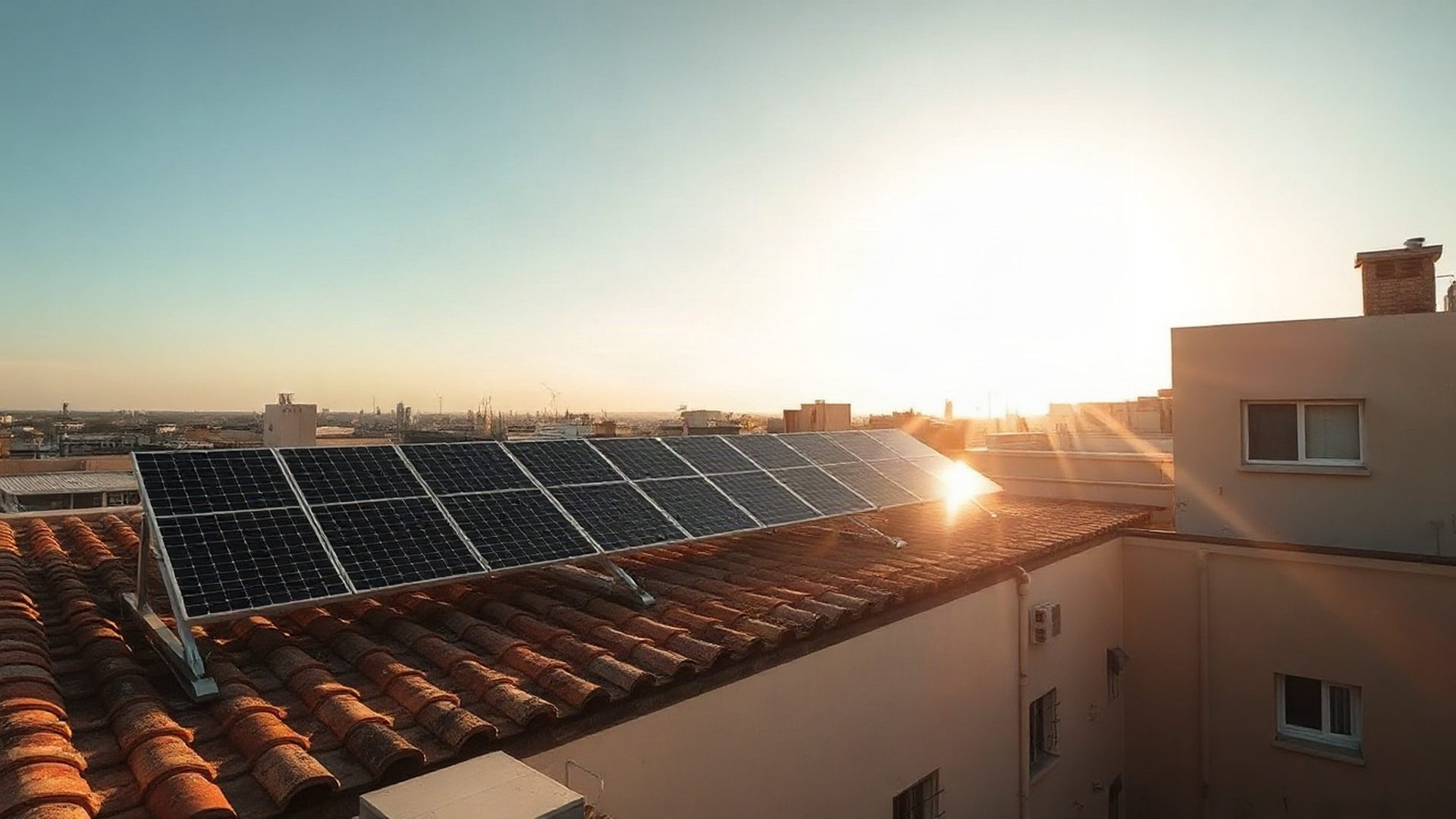 Paneles solares sobre un tejado en Rivera, Uruguay, bajo la luz austral